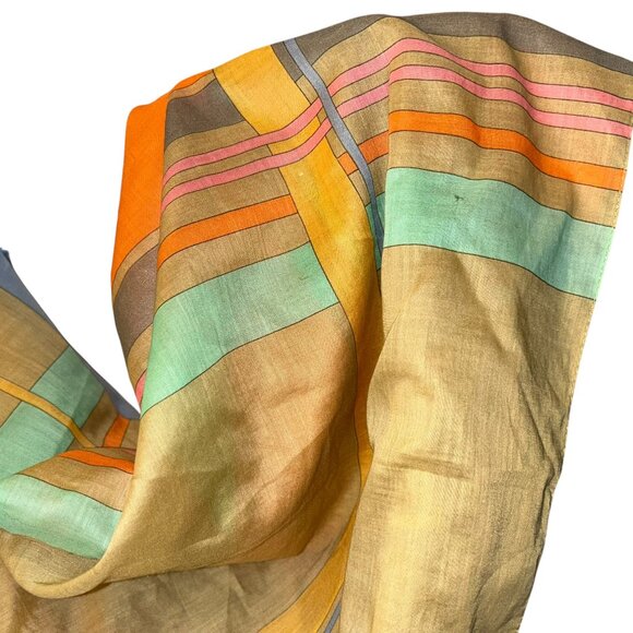 YSL vintage neutrals khaki pastel graphic print polished cotton scarf shawl wrap - Picture 4 of 7